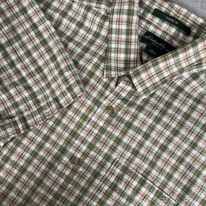 Eddie Bauer Mens Classic Fit Shirt Button Plaid Green Orange Seersucker Preppy L